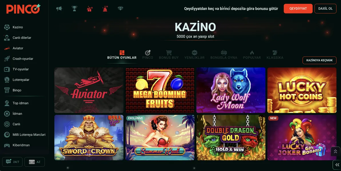 Pinco Casino — mövcud oyunlar və funksional imkanlar