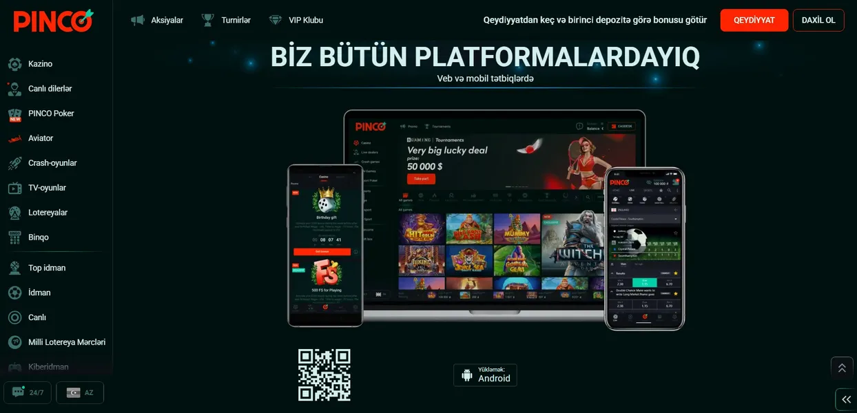 Pinco 7/24 giriş — mobil cihazlar üçün optimallaşdırılmış sistem